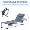 Outdoor Lounge Chair, Folding Chaise Lounge, Patio Padded Tanning Chair with 5-position Adjustable Backrest, Pillow and Pocket for Deck, Beach, Lawn and Sunbathing, Grey