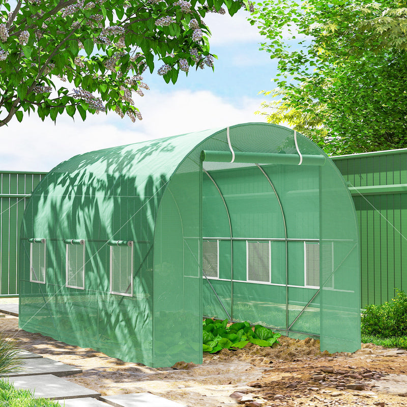 11.5' x 6.6' x 6.6' Walk-in Tunnel Greenhouse Garden Plant Seed Growing Warm House Outdoor Hot House w/ Roll Up Door, Windows, PE Cover Green