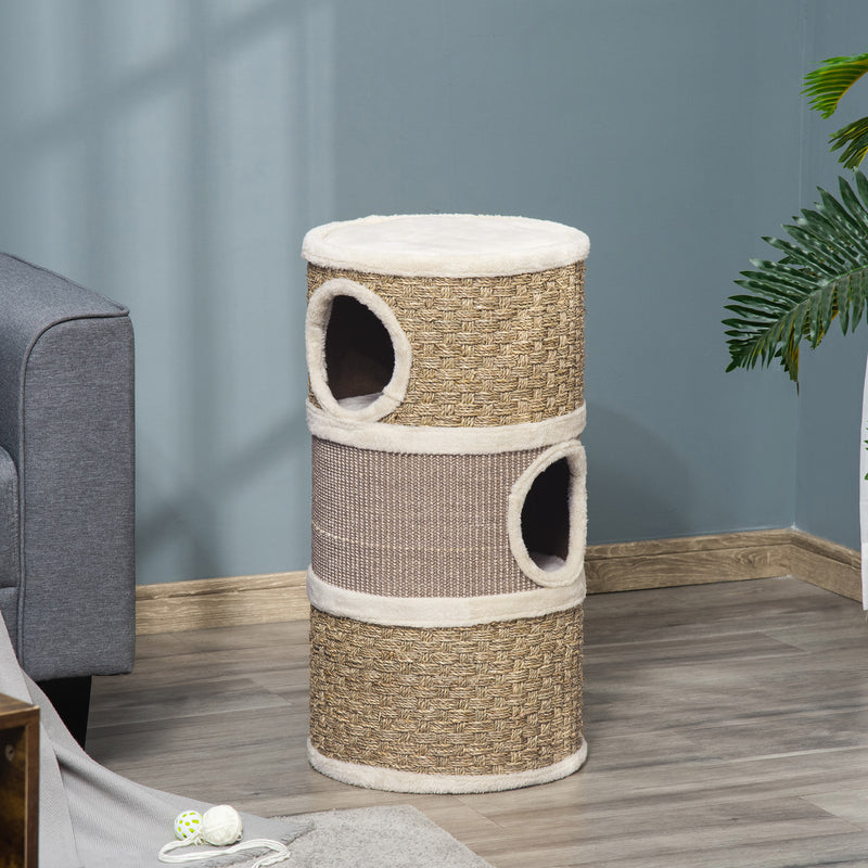 Cat Condo 3 Story Three Holes with Sisal Seaweed Scratching Cover Surface, Cat Tower for Indoor Cats, 15