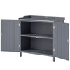 Garden Storage Cabinet, Outdoor Potting Bench Table with Galvanized Top and Shelf, Tool Shed with Double Doors, Grey