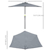 9ft Half Round Patio Umbrella, Outdoor Market Patio Table Umbrella Parasol with Crank Mechanism, 5 Ribs, Grey