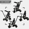 Qaba Tricycle for Toddler 4 in 1 Kids Trike with Reversible Adjustable Seat, Baby Push Bike with Removable Handle, Flat Canopy, Belt Storage Brake Clutch for 1-5 Years, Black