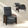 Wicker Recliner Chair with Adjustable Backrest and Footrest, Washable Cushion, Side Tray, Dark Grey