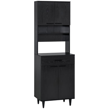 Modern Kitchen Buffet with Hutch Wooden Storage Cupboard with Microwave Counter 2 Cabinet and Drawer for Dining Room Living Room, Black
