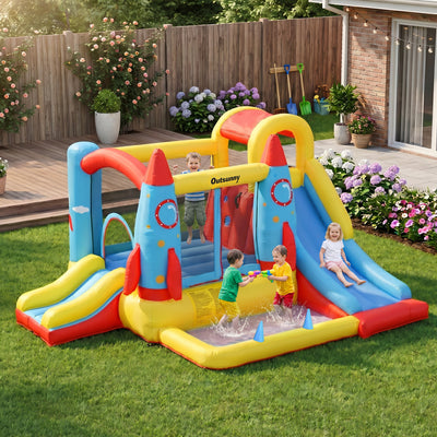 Bounce Castle Inflatable Trampoline Slide Pool Rocket Design 11.14' x 9.18' x 6.06'