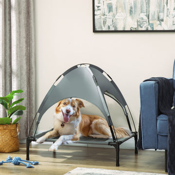 Elevated Dog Bed with Canopy, Portable Raised Dog Cot for M Sized Dogs, Indoor & Outdoor, 30