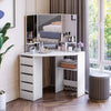 Corner Dressing Table, Makeup Desk with 3-piece Mirror and 5 Drawers, White