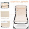 Outdoor Lounge Chair, Folding Chaise Lounge, Patio Padded Tanning Chair with 5-position Adjustable Backrest, Pillow and Pocket for Deck, Beach, Lawn and Sunbathing, Beige