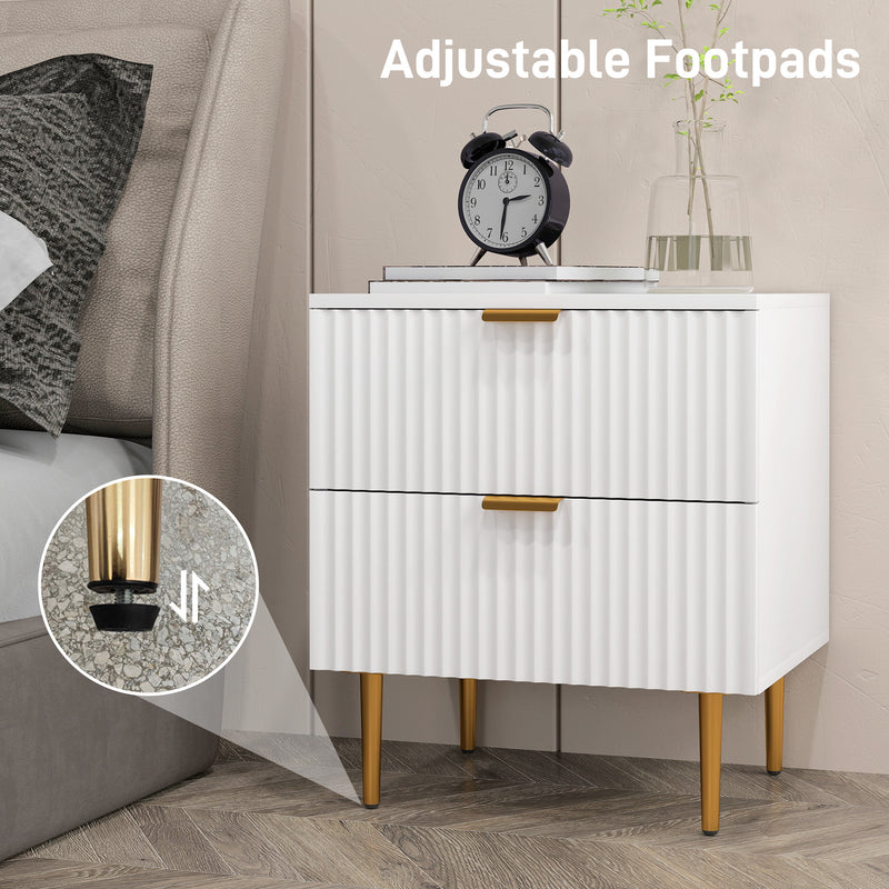 Bedside Table, Modern Nightstand with 2 Drawers, Side End Table with Metal Legs for Living Room, Bedroom
