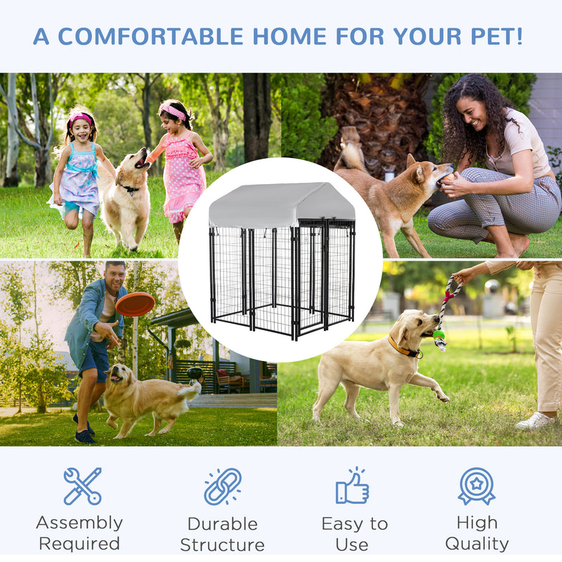 Outdoor Dog Kennel with Waterproof UV-Resistant Cover, 8 x 4 x 6 ft