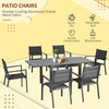 Patio Dining Set for 6, Aluminum Expandable Outdoor Table and 6 Stackable Chairs with Padded Back, Mesh Seat, Dark Grey