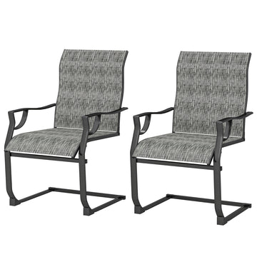 C Spring Motion Patio Chairs Set of 2 with Curved High Backrest, Armrest, All Weather Breathable Fabric, Metal Frame, Mixed Grey