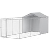 Galvanized Steel Dog Kennel Outdoor with Waterproof & UV-Resistant Cover for Large Dogs, 19.7' x 7.5' x 7.5'