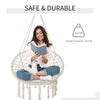 Patio Hammock Chair, Hanging Rope Hammock Swing for Indoor & Outdoor Use with Backrest, Cotton-Polyester Blend, Fringe Tassels, Cream White