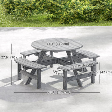 Ensemble de Salle à Manger d'Extérieur Rond en Bois pour 8 Personnes avec Bancs de Type Pub, Table de Pique-Nique (Parasol Non Inclus)