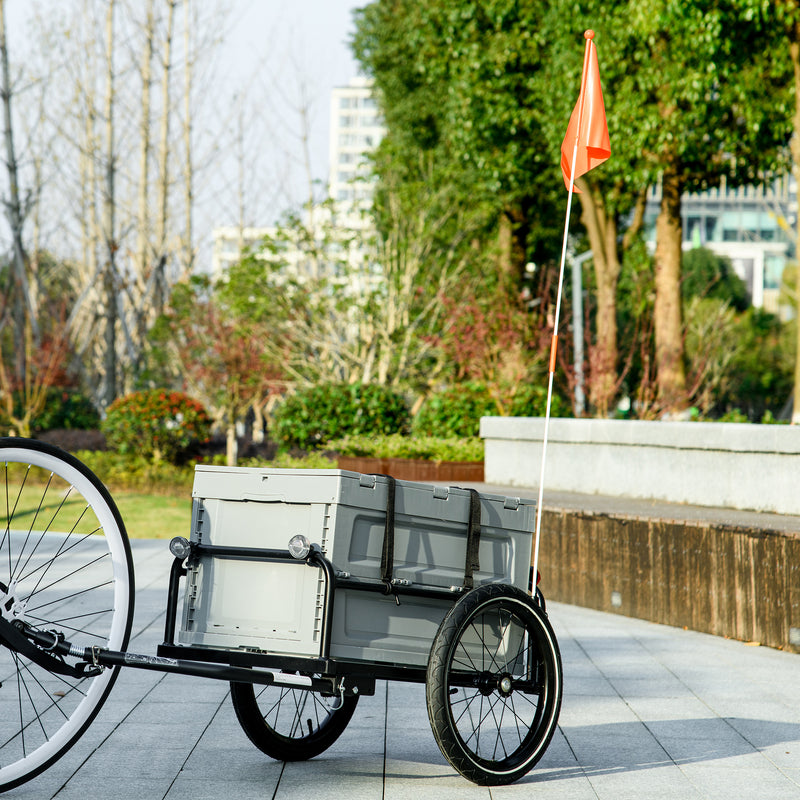 Steel Trailer for Bike, Bicycle Cargo Trailer with Storage Box, Safe Reflectors, Max Load 88LBS