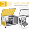 Wooden Indoor Rabbit Hutch Elevated Bunny Cage Habitat with Enclosed Run with Wheels, Suitable for Rabbits and Guinea Pigs, Grey