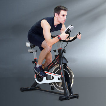 Soozier Upright Stationary Exercise Bike, Cardio Workout Training Bicycle w/ Adjustable Resistance LCD Monitor, Black