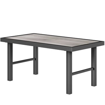 Outdoor Side Table with SPC Woodgrain Tabletop, Metal Patio Coffee Table for Outside Garden, Distressed Grey