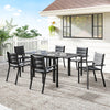 Patio Dining Set for 6, Aluminum Expandable Outdoor Table and 6 Stackable Chairs with Padded Back, Mesh Seat, Black