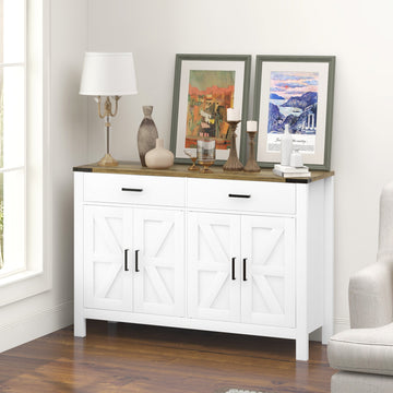 Side Cabinet, Farmhouse Kitchen Storage Cabinet w/ 2 Drawers and Shelves for Living Room, Entryway
