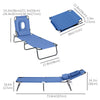 Adjustable Outdoor Lounge Chair, Garden Folding Chaise Lounge with Face Hole Reclining Tanning Chair Seat, Folding Camping Beach Lounging Bed w/ Support Pillow, Blue