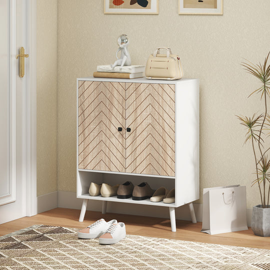 Shoe Storage Cabinet, 5-Tier Shoe Rack Cabinet with Doors, Adjustable Shelves, 15 Pairs, for Entryway, Natural Tone