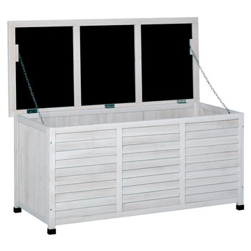 75 Gallon Wooden Storage Box patio Deck Box Bench, Garden Backyard Outdoor Storage Container with Aerating Gap & Weather-Fighting Finish, White