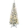 6ft Flocked Christmas Tree with Dual Colour LED Light, Pencil Hinged Xmas Tree with 11 Light Modes, Easy Assembly