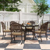7 Pieces Outdoor Dining Set for 6, Aluminum Patio Table and Chairs Furniture Set with Umbrella Hole, Cushions, Bronze
