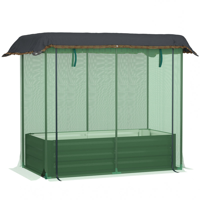 Galvanized Steel Planter Box with Crop Cage and Shade Cloth, Raised Garden Bed for Flowers, Vegs and Herbs