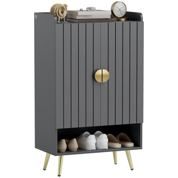 Entryway Shoe Storage Cabinet, Narrow Shoe Cabinet with Adjustable Shelves and Open Shelf for 15 Pairs of Shoes, Grey
