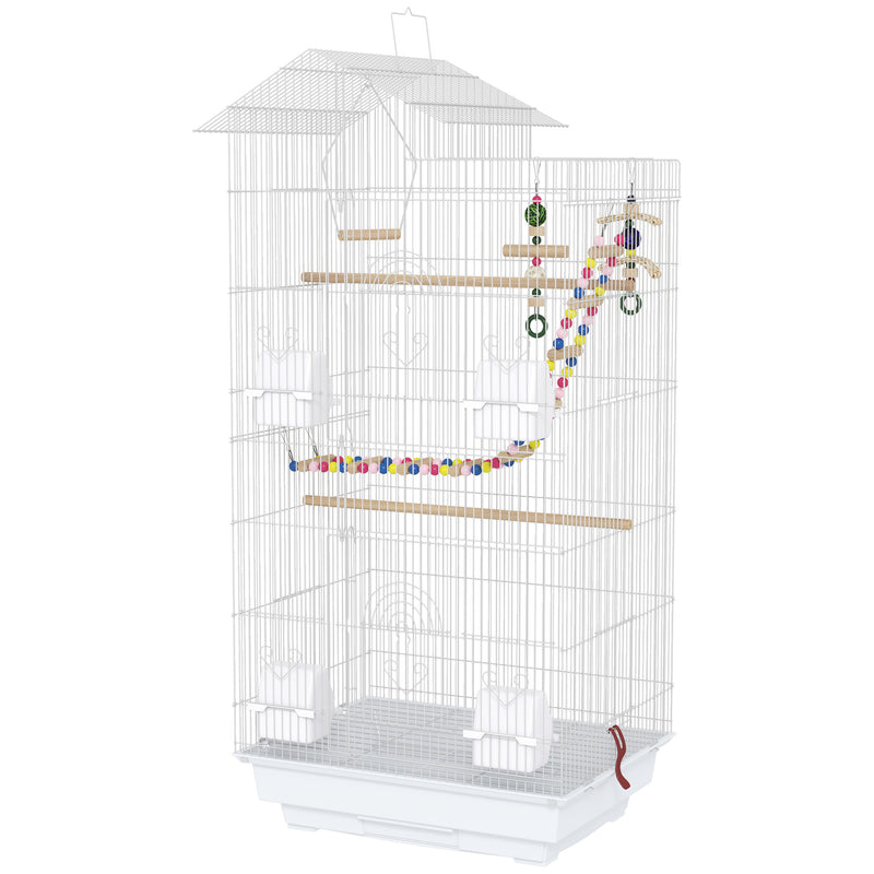 Cage à oiseaux de 39 po pour perruches, calopsittes, conures et petits oiseaux, avec échelle, balançoire, jouets, perchoirs, tiroir, mangeoires et poignée