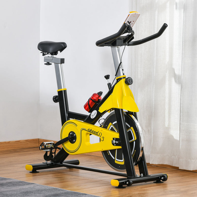 Soozier Stationary Exercise Bike, Indoor Cardio Workout Cycling Bike with Belt Drive Adjustable Resistance, Seat, Handlebar w/ LCD Display for Home Gym