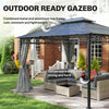 10' x 12' Outdoor Gazebo Canopy, Double Roof Hardtop Gazebo with Polycarbonate Roof, Steel Frame, Nettings and Curtains, for Garden, Lawn, Backyard and Deck, Light Grey