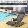 Patio Rocking Chair with Mesh Fabric, Outdoor Rocking Sling Sun Lounger with Removable Headrest and Side Pocket for Garden, Deck, Lawn, Black