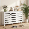 Shoe Cabinet with 3 Slatted Doors, 3-tier Shelving Rack Cabinet with Adjustable Shelves for 15 Pairs of Shoes, White