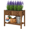 Wooden Raised Garden Bed, Elevated Planter Box with Storage Shelf, Drainage Holes and Liner, 34