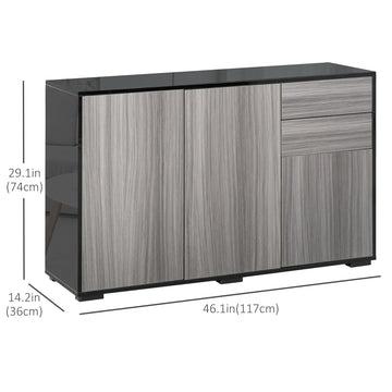Kitchen Sideboard Storage Cabinet, Modern Coffee Bar with Push-Open Design and 2 Drawers for Living Room, Black