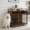 Dog Crate Furniture with Rotating Feeding Station Dog Kennel End Table Storage Shelves, Rustic Brown