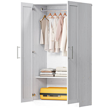 Wardrobe Cabinet with 2 Doors and Hanging Rod, Modern Armoire Wardrobe Closet for Bedroom