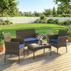 4 Pieces Wicker Outdoor Balcony Furniture Set Rattan Patio Furniture Set with Loveseat Chairs Glass Coffee Table Turquoise