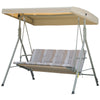3-Seat Patio Swing Chair, Outdoor Porch Swing Glider with Adjustable Canopy, Light Brown