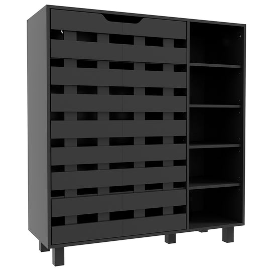 Shoe Cabinet, 21 Pair Shoe Storage Cabinet Organizer with 5-tier Double Door Cupboard and 5-tier Open Shelves, Black