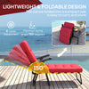 Folding Outdoor Lounge Chair with Cushion, Adjustable Backrest, Reclining Patio Garden Chair with Footrest, Wine Red