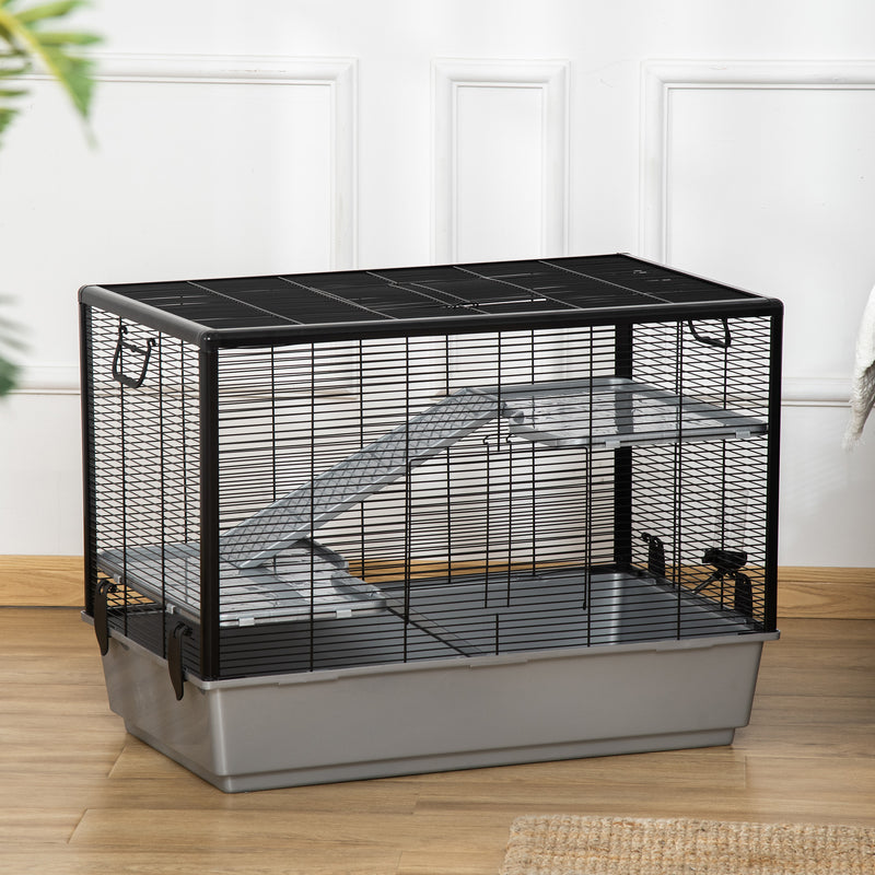 3-tier Hamster Cage, Guinea Pig Cage, Pet Chinchillas Play House Indoor with Accessories Food Dish Water Bottle, Ramps, 31.5