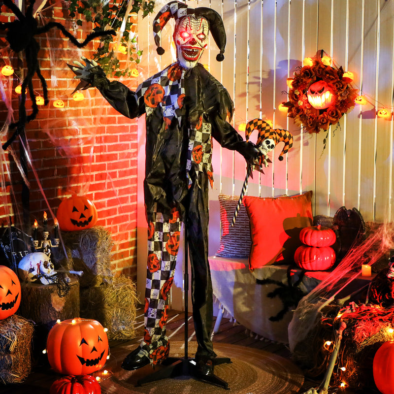 Life Size Halloween Animated Clown with Red Light Up Eyes, Sound Activated Scary Halloween Decorations, Battery Operated