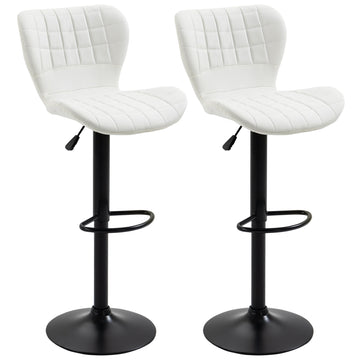 Bar Stools Set of 2 Adjustable Height Swivel Bar Chairs in PU Leather with Backrest & Footrest, White