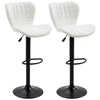 Bar Stools Set of 2 Adjustable Height Swivel Bar Chairs in PU Leather with Backrest & Footrest, White