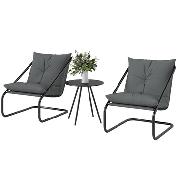 Outdoor Bistro Set, 3 Piece Patio Furniture Set with 2 C Spring Chairs and Round Table for Balcony, Light Grey